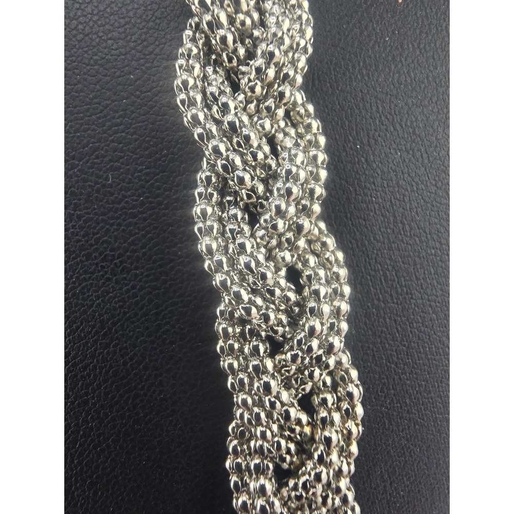 Estate Braided Popcorn Chain Statement Necklace Silver Tone Black Cord 22in